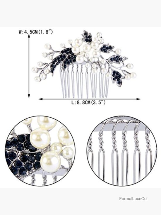 Wedding Hair Side Comb Crystal Simulated Pearl Floral Leaf Branch Bridal Comb